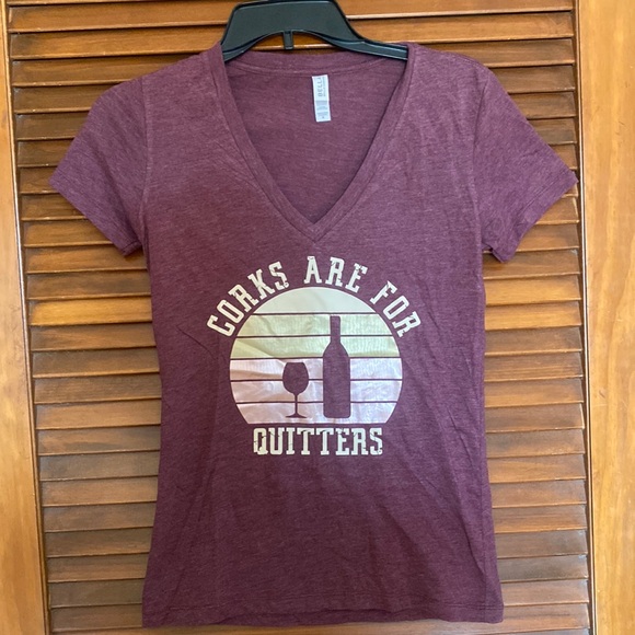 Bella Canvas Maroon V-Neck Tee - Corks Are For Quitters - Picture 1 of 3